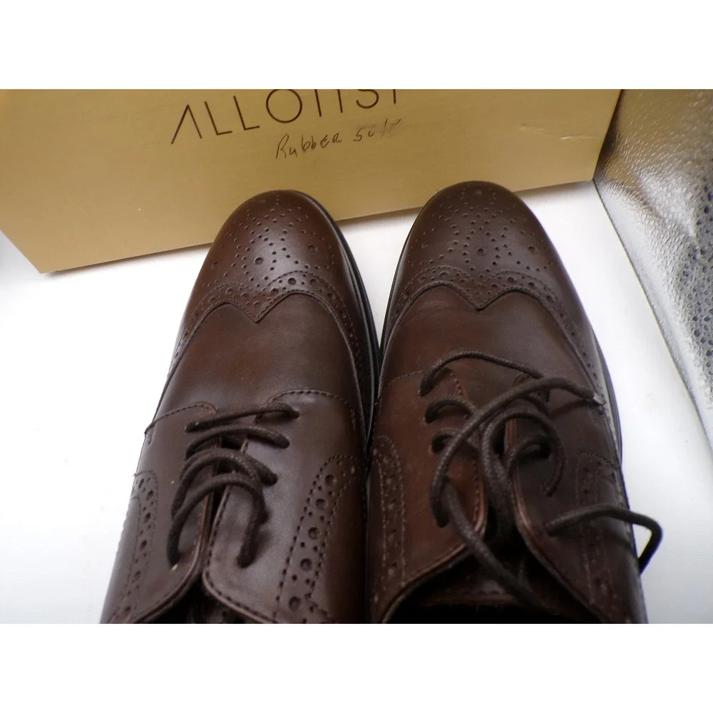 Allonsi Aaron Wingtip Oxford Dress Shoes Brown Leather Men's Size 10 US 43‎ EUR